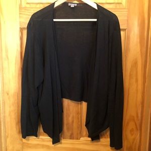 Womens J Jill Linen Blend Black Cropped Longer Front Open Cardigan Sweater L